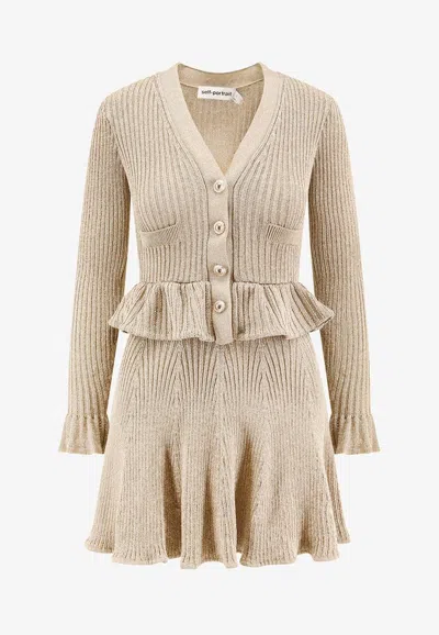 SELF-PORTRAIT RIBBED FLARED MINI DRESS