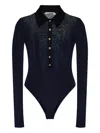 Self-portrait Ribbed Gold-button Bodysuit In Gray