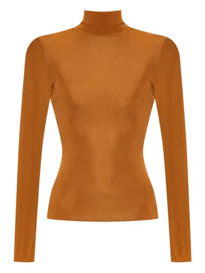 Self-portrait Ribbed High-neck Top In Brown