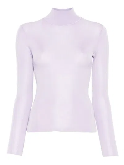 Self-portrait Ribbed High-neck Top In Purple