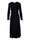 Self-portrait Button-detailed Ribbed-knit Maxi Dress In Blue