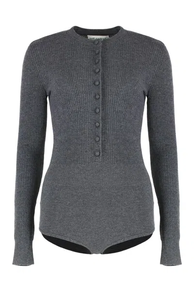 Self-portrait Ribbed Knit Bodysuit In Gray