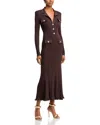 Self-portrait Midi Ribbed Viscose Dress With In Brown