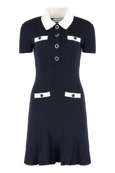 Self-portrait Ribbed Knit Dress In Blue