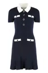 Self-portrait Flared Hem Dress Ribbed Texture In Blue