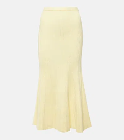 Self-portrait Ribbed-knit Flared Midi Skirt In Yellow