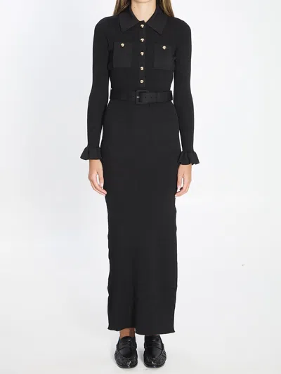 Self-portrait Ribbed Knit Maxi Dress In Black