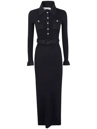 Self-portrait Ribbed Knit Maxi Dress In Black