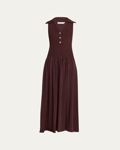 Self-portrait Embellished Ribbed-knit And Poplin Maxi Dress In Brown