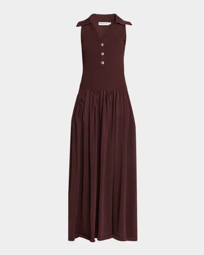 Self-portrait Embellished Ribbed-knit And Poplin Maxi Dress In Brown
