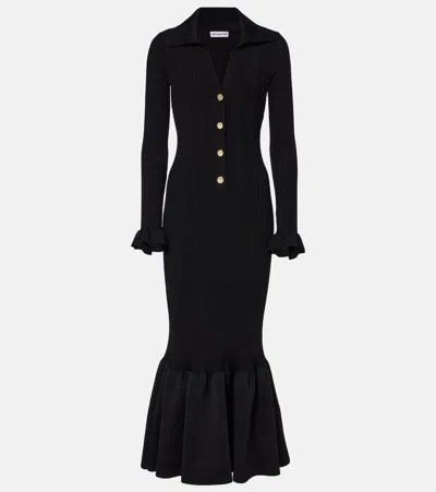 Self-portrait Ribbed-knit Midi Dress In Black