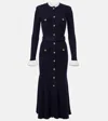 Self-portrait Button-detailed Ribbed-knit Maxi Dress In Blue