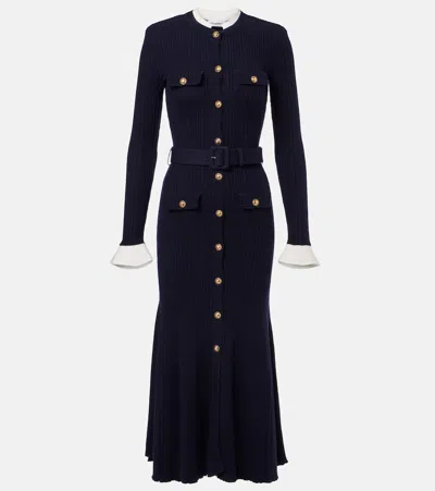SELF-PORTRAIT RIBBED-KNIT MIDI DRESS