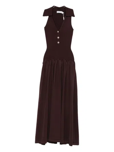 Self-portrait Ribbed Knit Midi Dress Brown