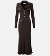 Self-portrait Midi Ribbed Viscose Dress With In Brown