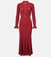 Self-portrait Button-embellished Ribbed-knit Midi Dress In Burgundy