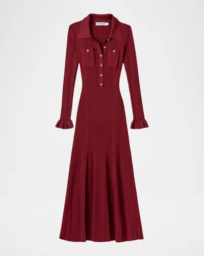 Self-portrait Ribbed Knit Midi Dress In Burgundy