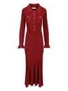 Self-portrait Fitted Ribbed Maxi Dress With Classic Collar In Red