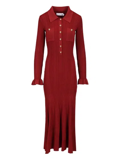 SELF-PORTRAIT RIBBED KNIT MIDI DRESS DRESSES BORDEAUX