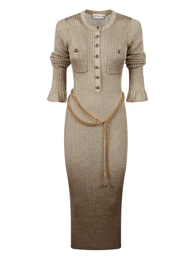 Self-portrait Ribbed-knit Midi Dress In Gold