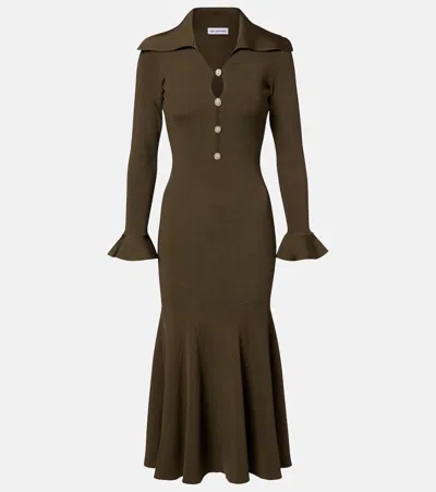 Self-portrait Embellished Ribbed-knit Midi Dress In Green