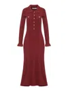 Self-portrait Button-embellished Ribbed-knit Midi Dress In Burgundy