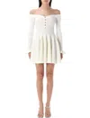 Self-portrait Off-the-shoulder Pleated Ribbed-knit Mini Dress
