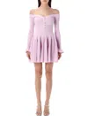 Self-portrait Jeweled Button Off-shoulder Pleated V-neck Dress In Pink