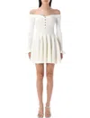 Self-portrait Off-the-shoulder Pleated Ribbed-knit Mini Dress