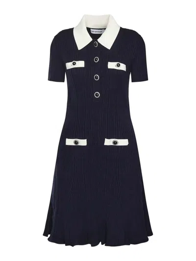 Self-portrait Ribbed Knit Mini Dress In Blue
