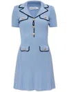 Self-portrait Blue Mini Dress With Notched Collar And Front Button Placket In Viscose Blend Stretch Woman In Blue