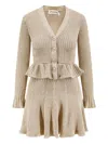Self-portrait Metallic-effect Ruffled Knit Dress In Neutral