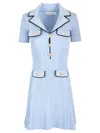 Self-portrait Blue Mini Dress With Notched Collar And Front Button Placket In Viscose Blend Stretch Woman