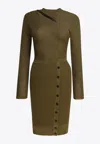 Self-portrait Green Mini Dress With Cut-out Design In Gold