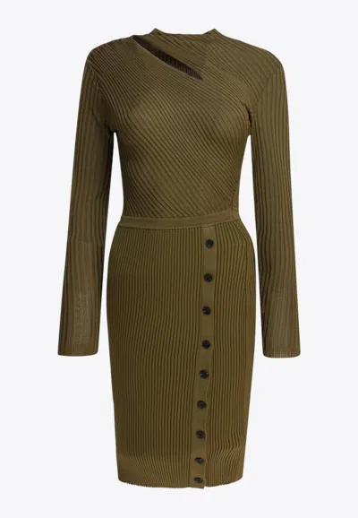 Self-portrait Ribbed Knit Mini Dress In Gold
