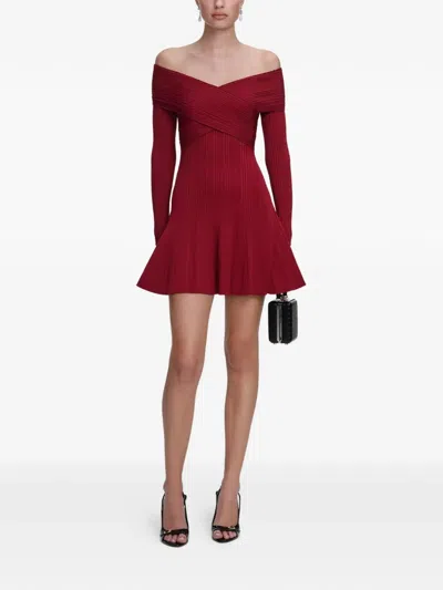 Self-portrait Ribbed-knit Mini Dress In Red