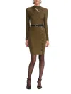 Self-portrait Self Portrait Ribbed Knit Mini Dress With Cut Outs In Khaki In Green