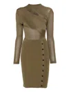 Self-portrait Ribbed Knit Mini Dress With Cut-outs In Khaki