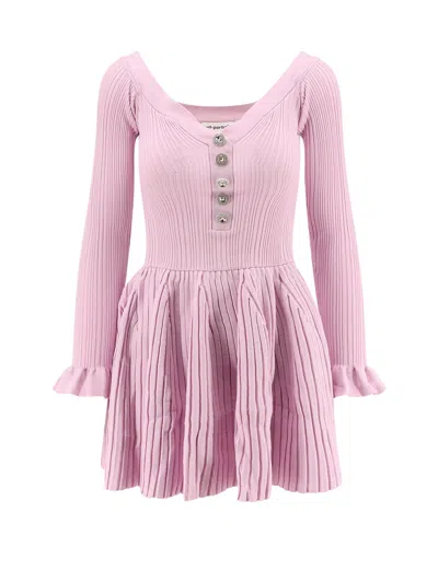 Self-portrait Ribbed Knit Mini Dress With Jewel Buttons In Pink