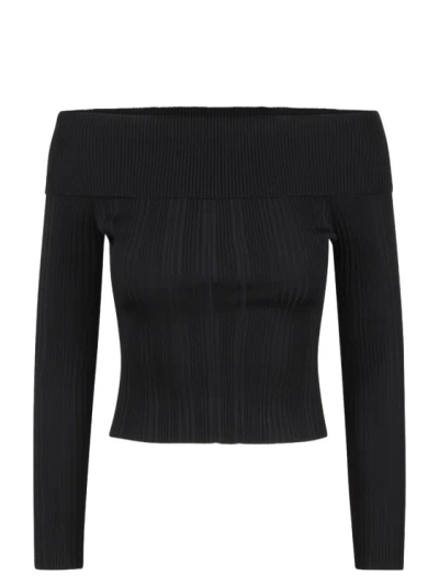 Self-portrait Ribbed Knit Top In Black