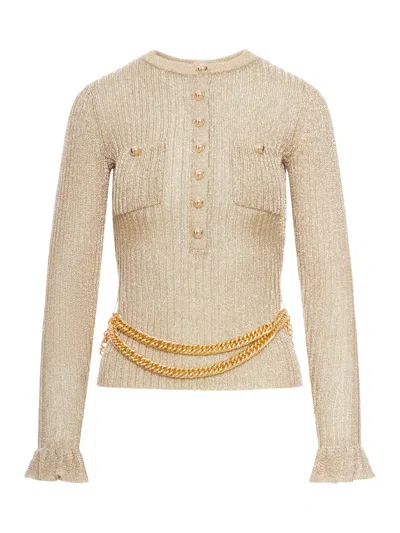 Self-portrait Ribbed Knit Top In Brown