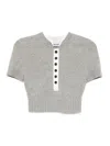 Self-portrait Short Sleeve Knit Top In Gray