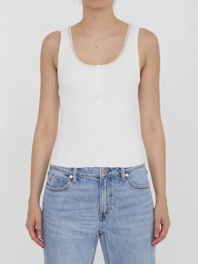 Self-portrait Ribbed Knit Top In White
