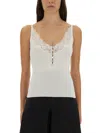 Self-portrait Lace-trimmed Ribbed Top In White