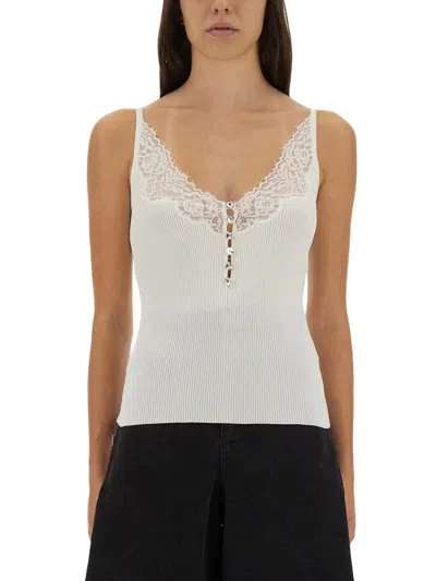 SELF-PORTRAIT SELF-PORTRAIT RIBBED KNIT TOP WITH LACE