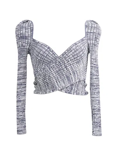 Pre-owned Self-portrait Ribbed-knit Wrap-over Top In White