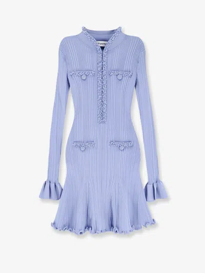 Self-portrait Ribbed Knitted Mini Dress In Blue