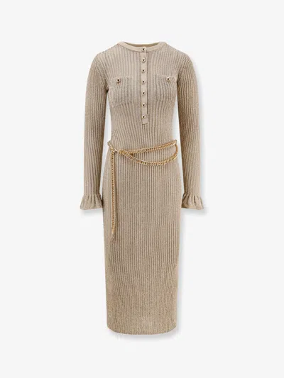 SELF-PORTRAIT RIBBED LUREX KNIT MIDI DRESS