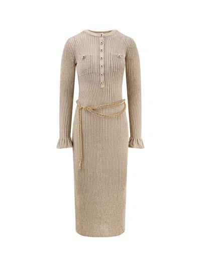 Self-portrait Ribbed Lurex Knit Midi Dress In Pink