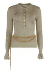 Self-portrait Ribbed Lurex Yarn Sweater In Gold